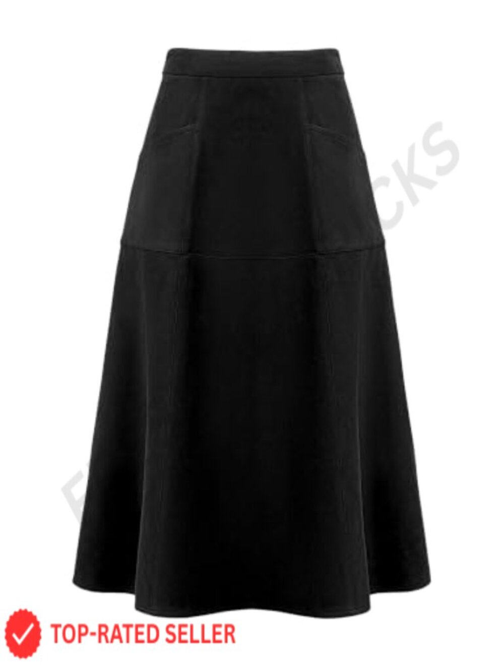 Women's Faux Suede High Waist A-Line Midi Skirt with Pockets